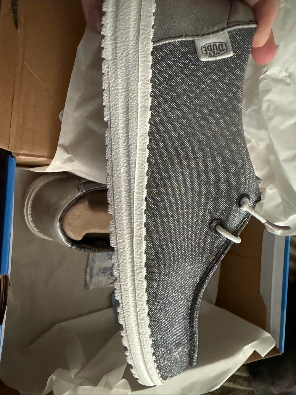 BNIB Hey Dude Silver Sparkle Shoes - Picture 4 of 7